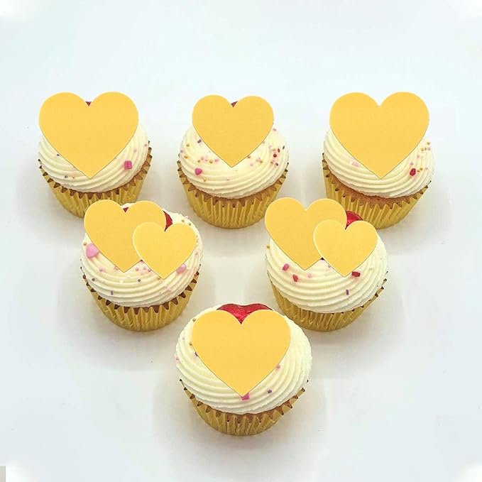 60 Pack Edible Heart Cake Topper Love Heart Cupcake Picks Water Paper Valentine's Day Theme Cake Decorations for Wedding Engagement Bridal Shower Birthday Party Supplies Yellow
