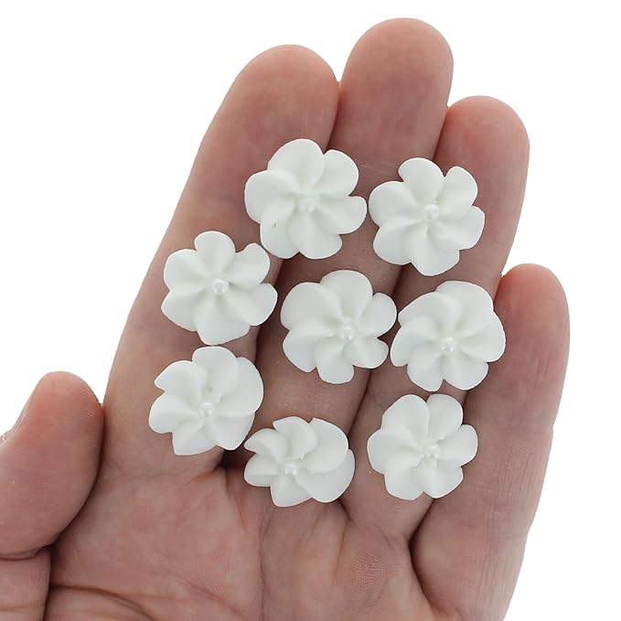 36 Royal Icing Flowers with Pearl Centers, White Edible Flowers Cake Decorations, Kosher, Halal, No Nut or Gluten, Handcrafted Edible Cake Decorations