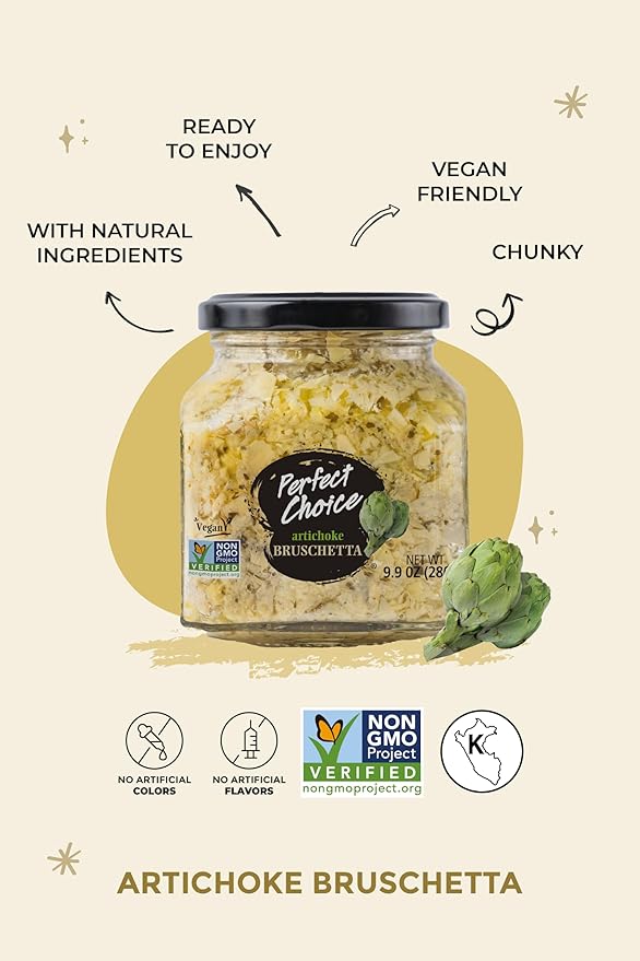 Perfect Choice Artichoke Bruschetta - Delicious Bruschetta Bread Spread - Ready-to-eat Dip - 9.9 oz (Pack of 3)
