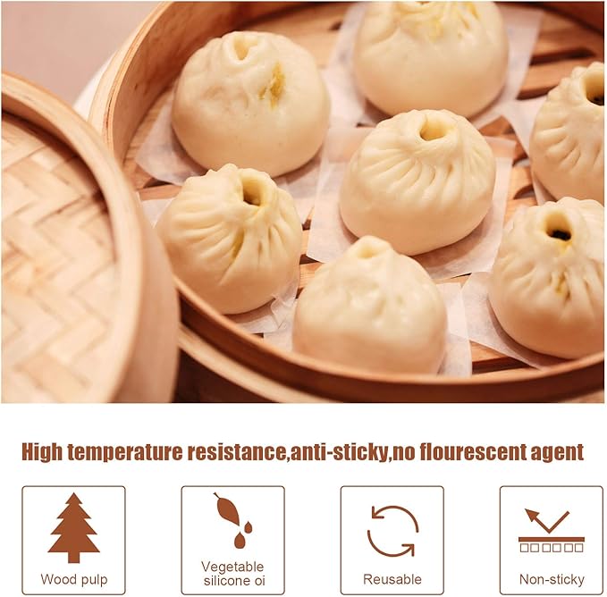 Patelai 1500 Pcs Square Parchment Paper Sheets 2.75 x 2.75 Inch Bamboo Steamer Wax Paper Air Fryer Liners for Baking Non-stick Steamer Mat for Cooking