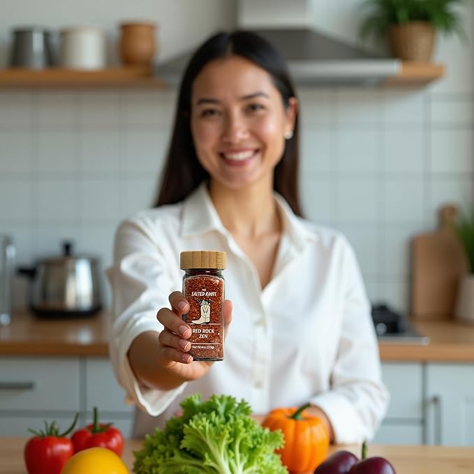 The Salted Roots - Red Rock Zen Salt - Umami-Rich Gourmet Blend with Miso, Wasabi, Thai Chili & Citrus - Hawaiian Red Clay Sea Salt for Sushi, Stir-Fry & Seafood - 4oz Jar