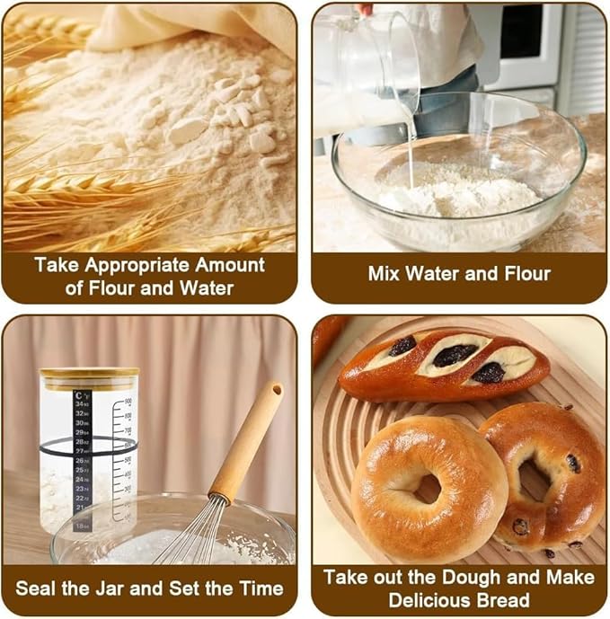 BRIRILINE Pro Sourdough Bread Starter Kit - 34 oz sourdough jar with 5 unique features for the perfect sour dough bread & sourdough starter kit - baking supplies (34oz-3pack)