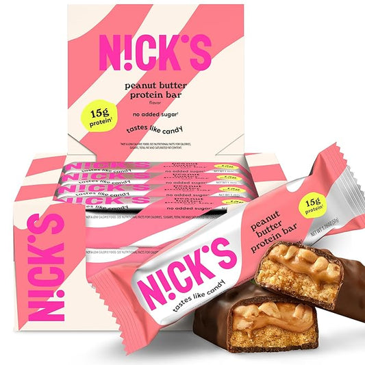 Nick?™s Peanut Butter Protein Bars ??12-Count Box | High Protein, Low Calories, Low Carbs, Keto Friendly, No Added Sugar