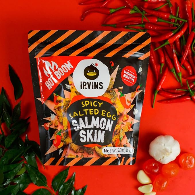 IRVINS Hot Boom Salted Egg Salmon Skins, 3.7 Ounce (Pack of 3)