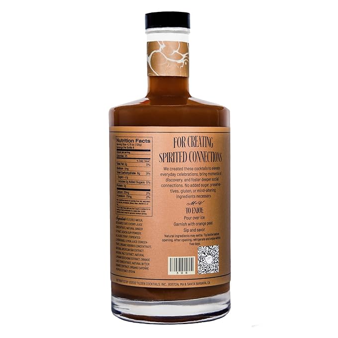 Tilden Cocktails Tandem, Non-Alcoholic Cocktail, Vegan and No Sugar Added, Tart Cherry, Bitter Orange, American Oak, 750ml