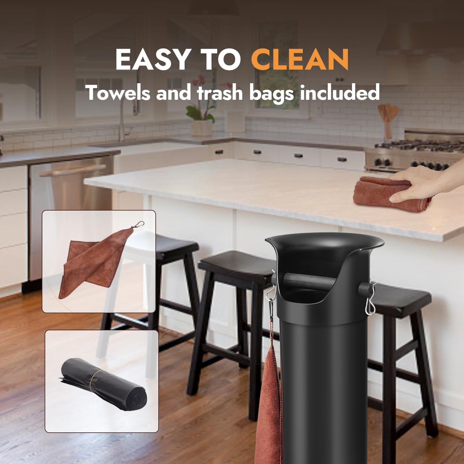 CURTA Espresso Coffee Knock Box with Garbage Bags(30Pcs), Commercial Knock Box for Coffee Grounds