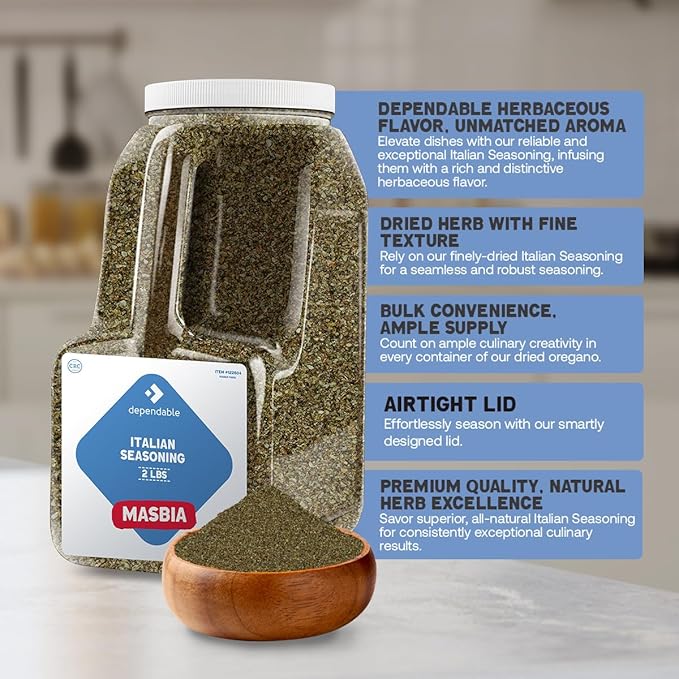 Dependable Food Italian Seasoning - 2 Lb. Resealable Jug - Non-GMO, Natural, No Additives, No Salt, Allergen-Free, Kosher