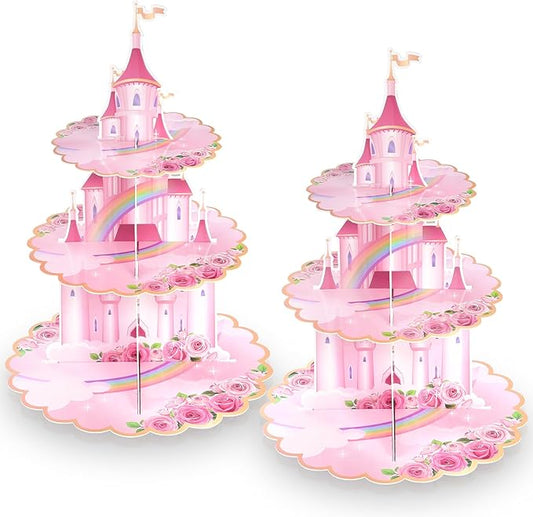 2 Pack Princess Birthday Party Decorations Pink Castle Cupcake Stand Princess Party Decorations Cupcake Holder for Girls Kids Baby Shower Birthday Party Supplies