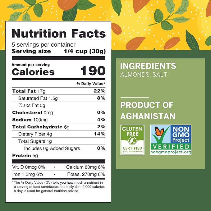 Ziba Foods Heirloom Shakhurbai Almonds | Dry Roasted & Salted | Non-GMO, Vegan, Gluten Free Snack, Nuts | Heirloom, Warm & Nutty | Healthy, Delicious Snack, 5.3 oz