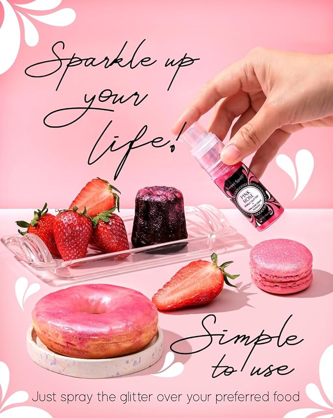 Sweet Spell Edible Cake Glitter Spray ??Shimmering Magic for Cakes Decorating & Cocktails ??100% Edible, Food-Grade, Vegan, Gluten-Free (Pink)