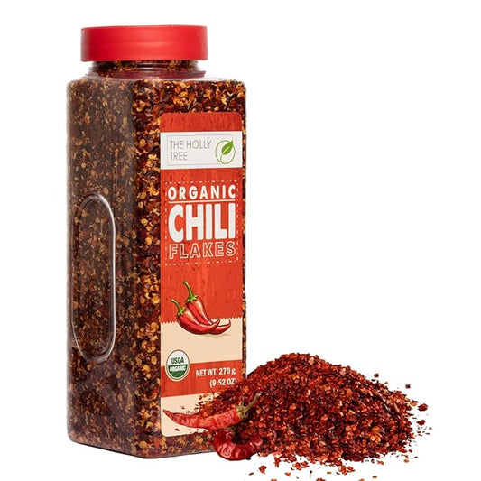 Crushed Red Pepper Flakes Organic 9.52 oz - Chili Flakes Seasoning for Cooking - 100% Pure and Natural, USDA Organic, Kosher, Non-GMO Seasoning for Cooking and Dressigns - The Holly Tree