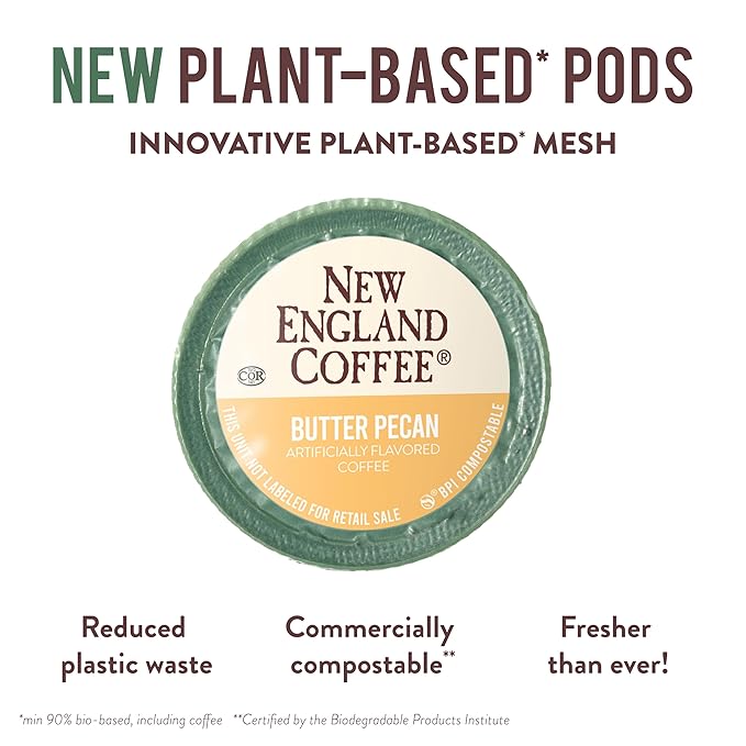 New England Coffee Butter Pecan Medium Roast Single Serve Pods, 12ct Box (Pack of 6)