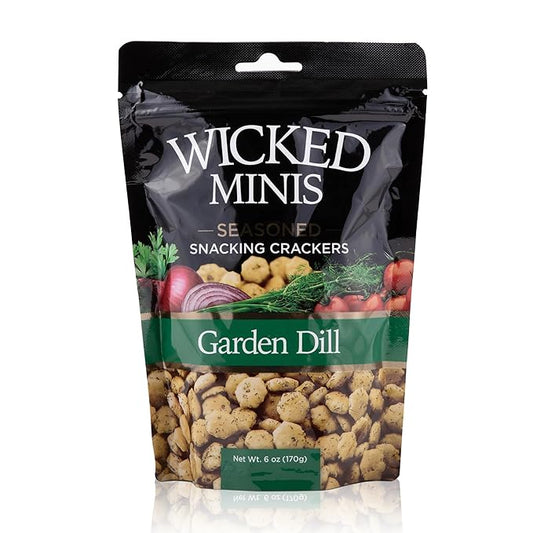 Wicked Minis Soup & Oyster Crackers - Saltine & Salted Flavored Mini Puffed Soup, Savory Snacking Mix, Seasoned Croutons Salad Toppers, Crackers for Chili 6oz (Garden Dill)