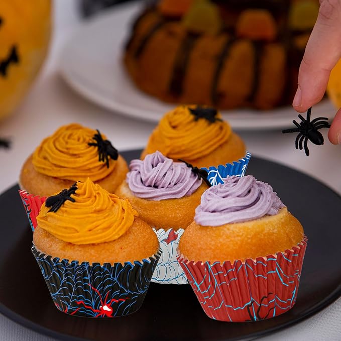 600 Pcs Spider Paper Baking Cups Spider Web Cupcake Liners Red Blue Muffin Liner Cake Paper Cups Storage Container for Birthday Party DIY Crafts Supplies, 2 x 1.2 Inch