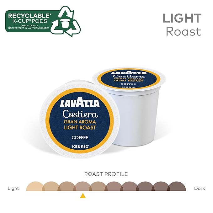 Lavazza Costiera Gran Aroma, Single-Serve Keurig K-Cup Pods, Light Roast Coffee, 32-Count Box