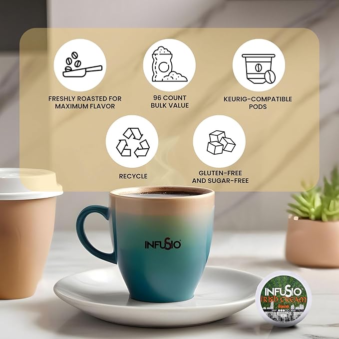 InfuSio Coffee Pods 96 Count Irish Cream Flavored Medium Roast Single serve Coffee pods for Keurig K Cups Brewers - InfuSio Premium Roasted Keurig 2.0 Compatible