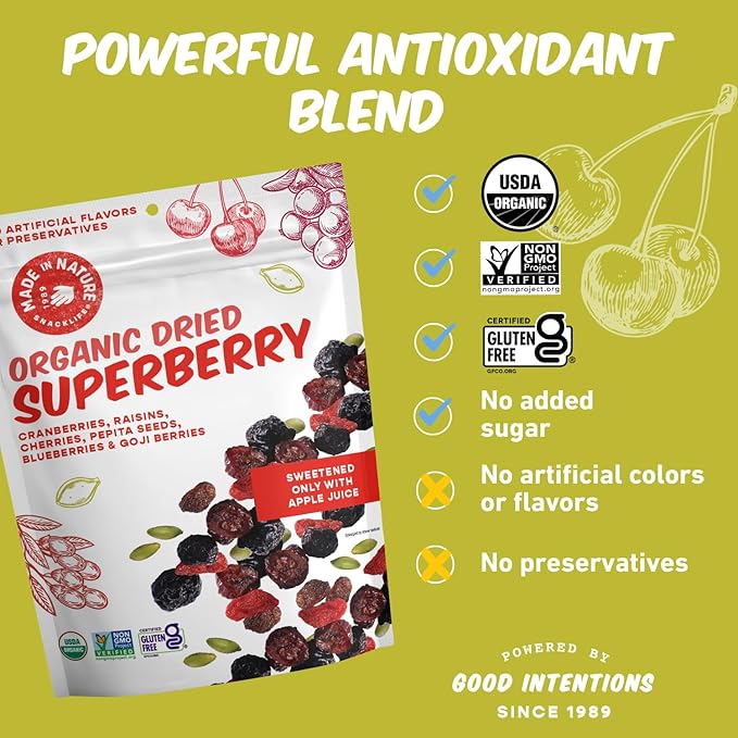 Made In Nature Organic Superberry Fruit Fusion, 5 Ounce (Pack of 6) ??Fruit and Nut Trail Mix, Non-GMO, Unsulfured, Gluten Free