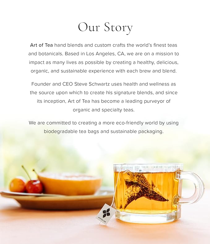 Art of Tea | Organic Green Pomegranate Tea| 50 Eco Friendly Pyramid Tea Bag Sachets