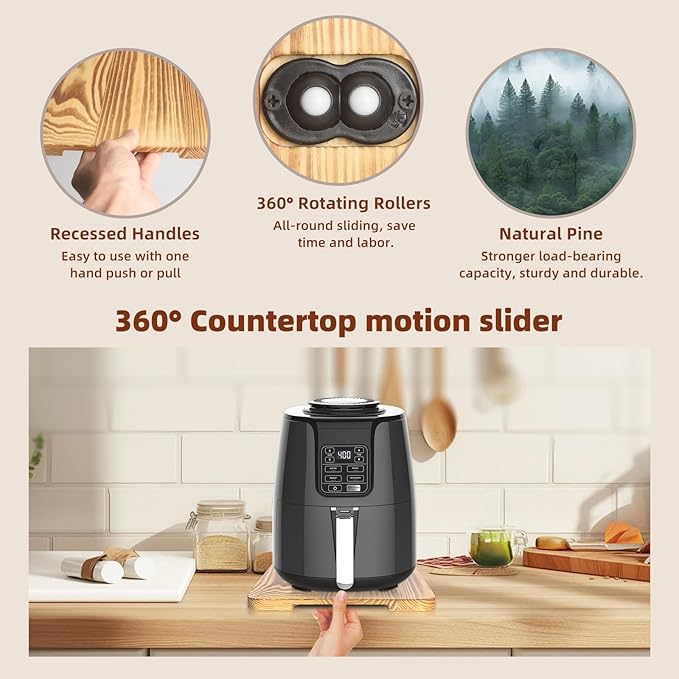 360째 Rolling Tray Bamboo Appliance Slider, Appliance Sliders for Kitchen Appliances Sliding Tray for Coffee Maker Appliances Mat Easily from Under The Cabinet Wood(13.9"횞9.4")
