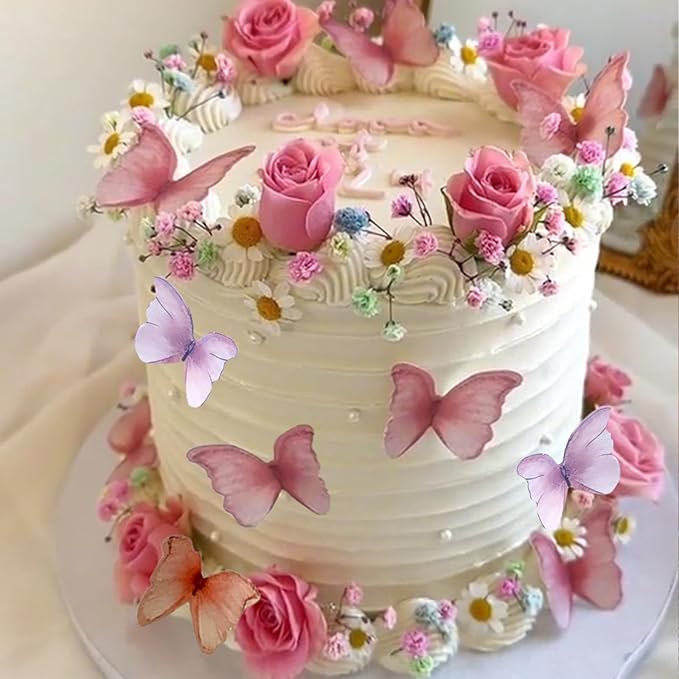 48 Pcs Edible Butterfly Cake Decorations Cupcake Toppers Decorations 5 Mixed Color Wafer Paper Butterfly Wedding Themed Party Birthday