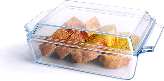 Rectangular Tempered Glass Casserole Dish, Tempered Glass Baking Dish with Glass Cover. Oven, Freezer and Dishwasher Safe.- 1.5 Liter