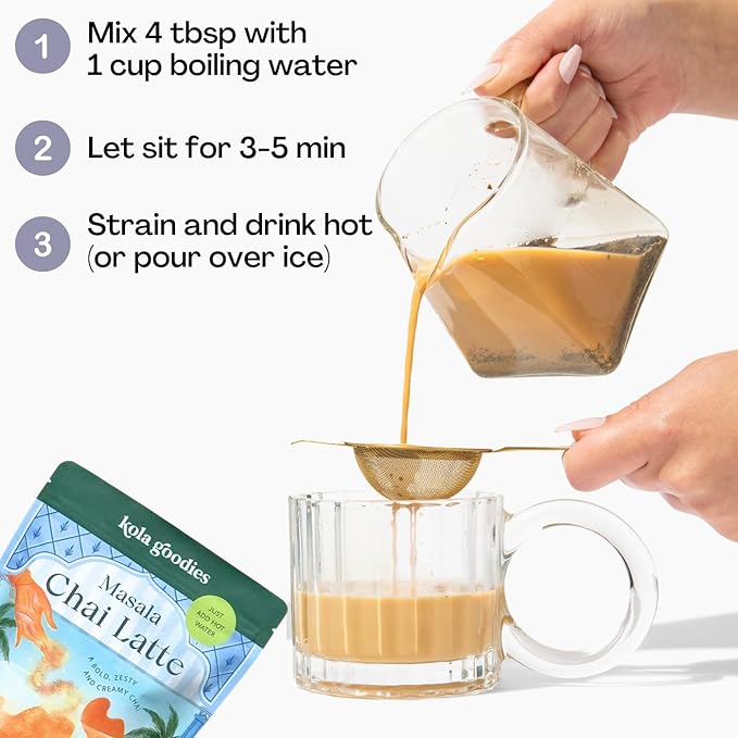 Kola Goodies Lazy Girl Tea Masala Chai Powder – Spiced Indian Chai with Ceylon Tea, Cardamom, Ginger, Cinnamon – Instant Creamy Milk Tea Mix – Low Sugar – 15 Servings