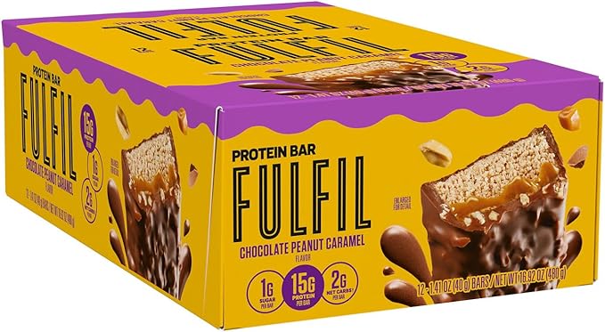 FULFIL Protein Snack Bars, Chocolate Peanut Caramel Flavored, Gluten Free with 15g Protein, Pantry Staples, 12 Count