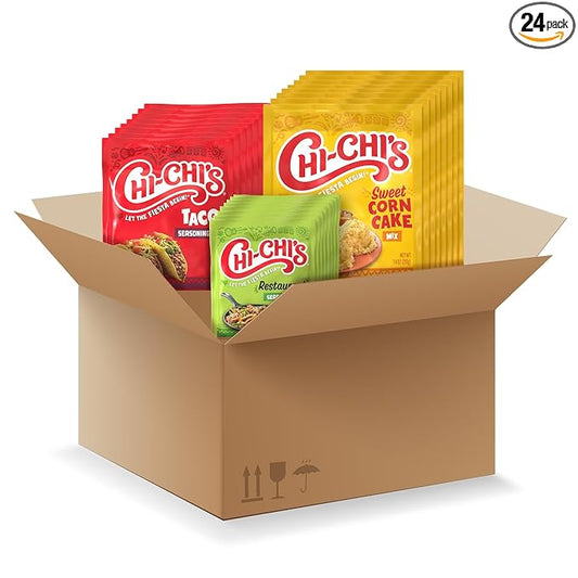 CHI-CHI'S Dry Mix Packets Variety Pack, Taco Seasoning 1.25 oz Pack, Restaurante Seasoning 0.78 oz Pack, and Sweet Corn Cake 7.4 oz Pack (24 Pack)