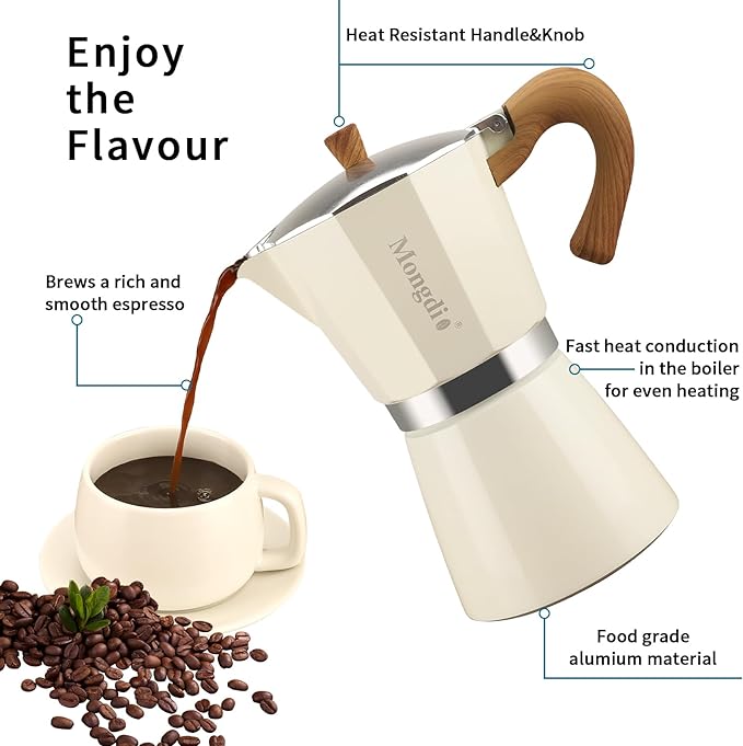 Mongdio Stovetop Espresso Maker Moka Pot, Cuban Coffee Maker Stove top coffee maker Moka Italian Espresso Greca Coffee Maker Brewer Percolator, 12 Espresso Cups, 20 oz - White