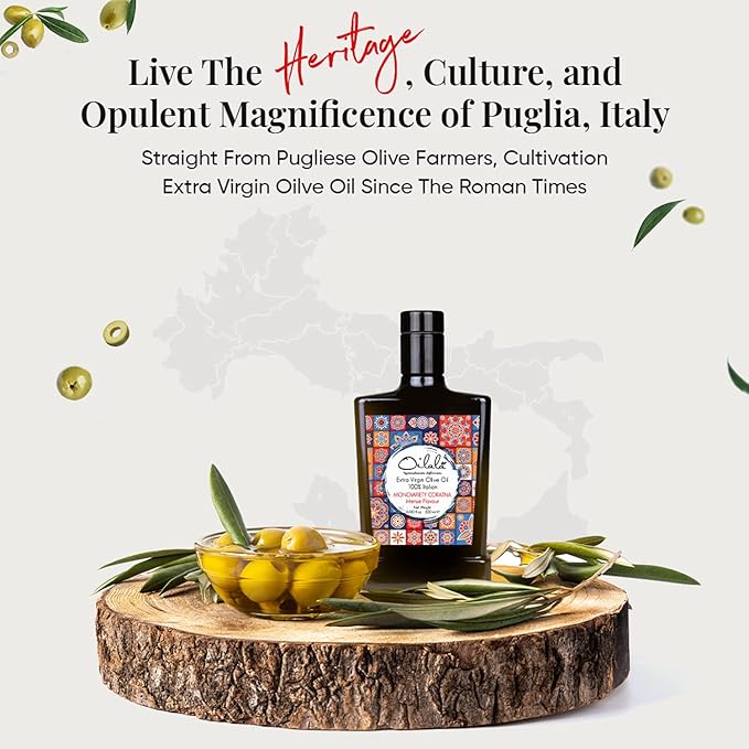 Oilala Extra Virgin Olive Oil, Robust Flavor, High Polyphenols, 707 mg/kg London IOOC Gold Medal! filtered, ,Italian Family Farm Puglia, Italy, Coratina, 2024/25 Harvest, Polyphenol rich, 500ml (16.9 FL Oz)