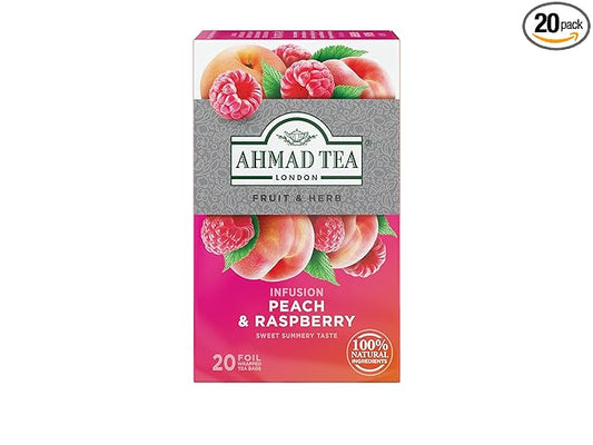 Ahmad Tea Infusions, Peach and Raspberry Teabags, 20 ct (Pack of 1) - Decaffeinated & Sugar-Free