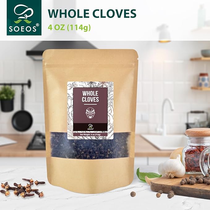 Soeos Whole Cloves 4 oz, Gluten Free, Non GMO, Kosher, Fresh Hand Picked Cloves, Great for Food and Tea