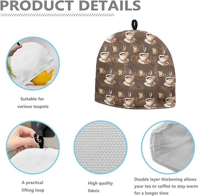 Hudotybom Coffee Tea Cozy for Teapot, Insulated Large Teapot Cover to Keep Warm Tea Kettle Machine Washable Coffee Pot Cloth Covers Kitchen Home Decorations for Housewife Mom