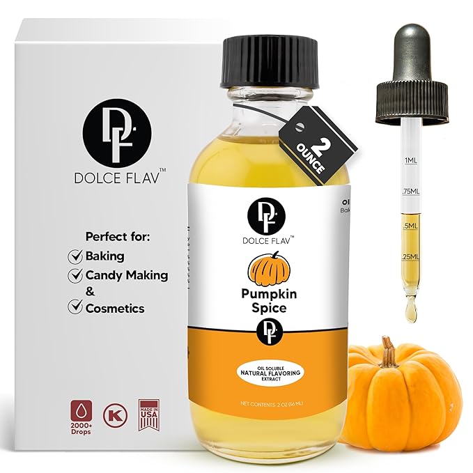 Dolce Flav Natural Pumpkin Spice Extract ??2 Ounce Oil-Soluble Kosher, Sugar-Free, Concentrated Warm Pumpkin Spice Flavoring for Baking, Smoothies & Desserts, Includes Measured Dropper