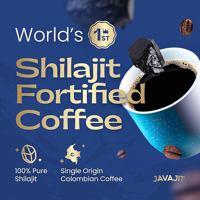 Colombian Coffee with Shilajit ??Medium Roast Organic Ground Coffee, Energy & Immunity Boost, 250mg Himalayan Shilajit per Serving, 16 Servings