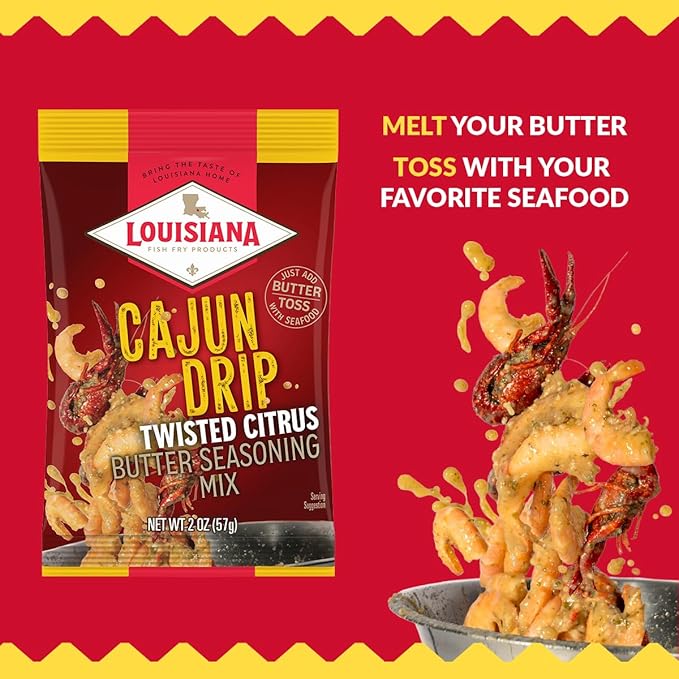 Louisiana Fish Fry Cajun Drip 2oz Bag - Seafood Seasoned Butter Sauce - Elevate your boiled seafood game with Louisiana Fish Fry Cajun Drip (Variety Pack - Try All Three)