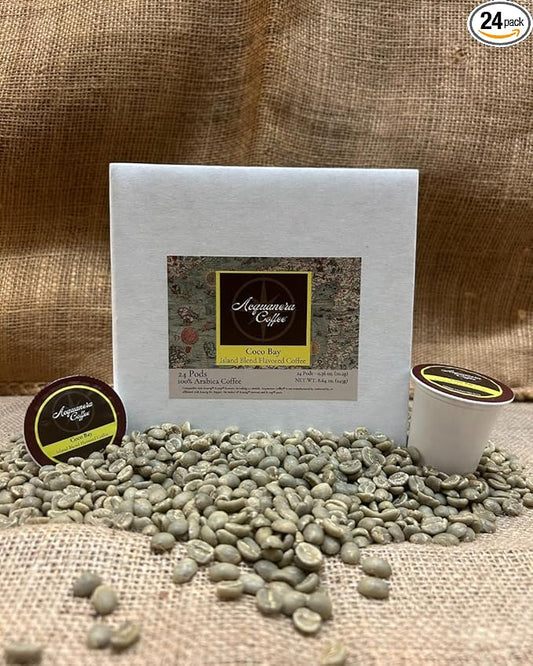 Acquanera Coffee - Coco Bay, Island Blend Flavored Coffee - 100% Arabica - Single Serve Coffee Pods Compatible With K-cup Brewers - 24 count