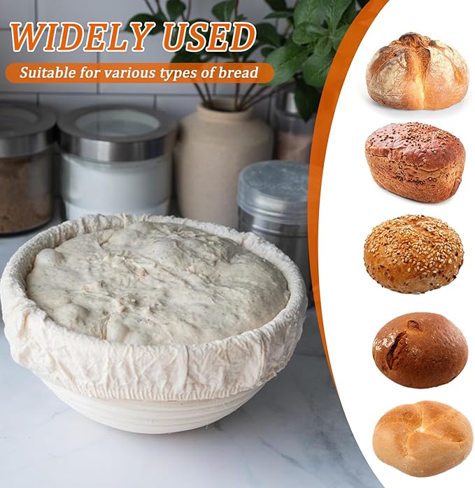 9 inch Round Banneton Bread Proofing Basket Sourdough Bread Baking Supplies Set of 4 Sourdough Starter Kit Baking Gifts