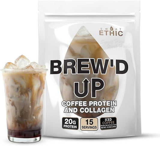 Brew???UP Collagen Protein Coffee, Whey Isolate & Collagen Peptides, Natural Caffeine, Low Lactose, No Added Sugar, Easy-Mix Protein, Iced Coffee Flavor, 15 Servings