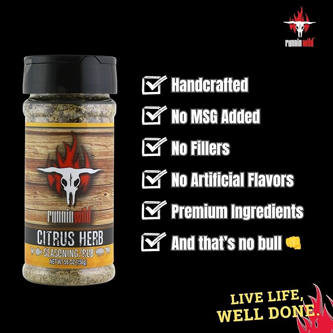 Citrus Herb Seasoning | Premium Citrus Seasoning with Garlic and Herbs for Turkey, Chicken, Fish, Pork and Lamb | No Artificial Flavors, No MSG added | Runnin??Wild Foods, 5.6 ounces
