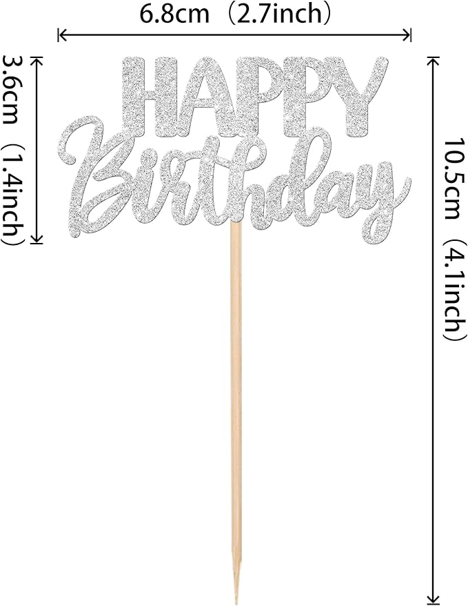 30 PCS Happy Birthday Cupcake Toppers Glitter Happy Birthday Cupcake Picks for Celebrating Birthday Anniversary Theme Party Cake Decorations Supplies Silver
