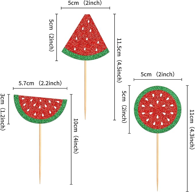 24 Pcs Watermelon Cupcake Toppers Glitter Tropical Summers Kids Happy Birthday Cake Toppers Picks Watermelon Baby Shower Cake Decorations