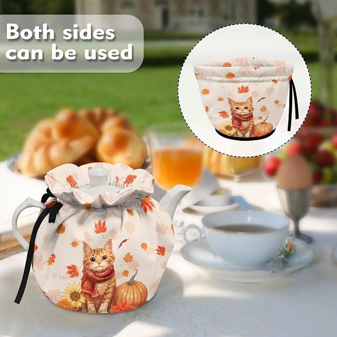 Cat Pumpkin Tea Cozies for Halloween Day Soft Tea Cozy for Teapot Insulated for Party,Extra Thick Reusable Teapot Insulation Cover Breakfast Warmer