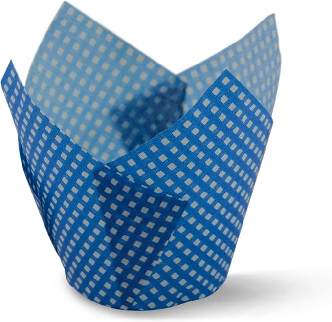 SimpleGood Blue Check Medium Size Tulip Baking Cups Cupcake Liners Muffin Liners Greaseproof Paper 100