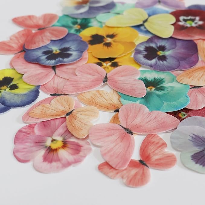 Pansy Butterfly Cake Decoration Edible Wafer cupcake Top decoration Wedding birthday party dessert decoration mix sizes and colors(Set 3?륪ix 104pcs??