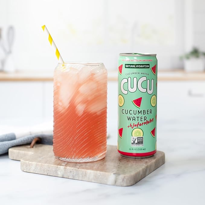 CUCU Cucumber Water + Watermelon Water ??Natural Hydration from Cucumbers with Vitamin C, Electrolytes & Antioxidants ??No Sugar Added, Non-GMO ??12 Pack, 11 fl oz Cans