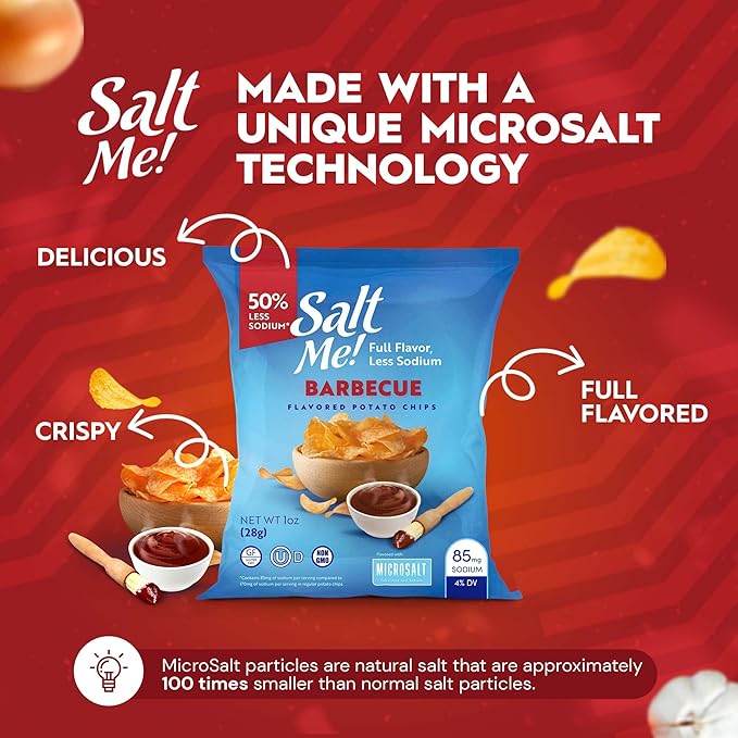 SaltMe! Variety Potato Chips - 24 count 1oz Bags - 50% Less Sodium, Kosher, Non-GMO, Gluten Free - Less Salt, Great Flavor