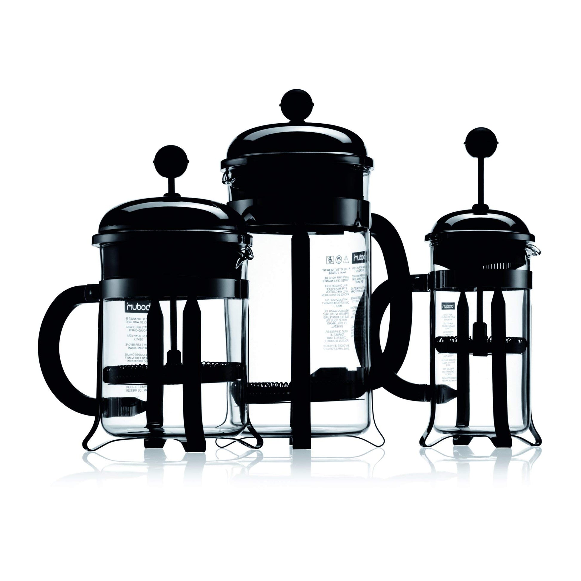Bodum 12oz Chambord French Press Coffee Maker, High-Heat Borosilicate Glass, Polished Stainless