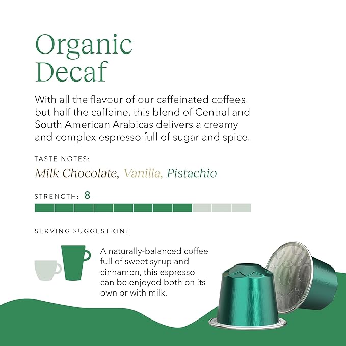 Cru Kafe Decaf USDA Organic Espresso Coffee Capsules (100 Pods) Fairtrade Coffee Pods Compatible with Nespresso Original Line and Pixie Machines