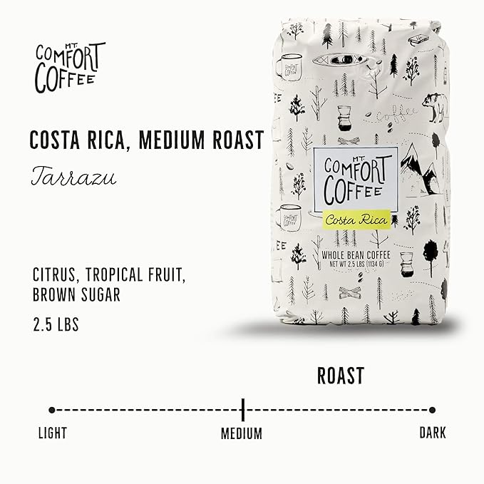 Mt. Comfort Coffee Costa Rica Medium Roast, 2.5lb - Sourced From Local, Costa Rican Coffee Farms - Roasted Whole Bean